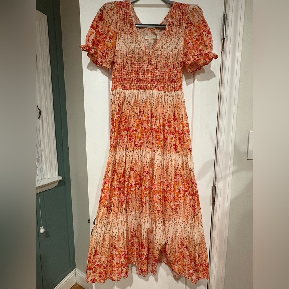 Christy Dawn Coral and Cream Midi Dress